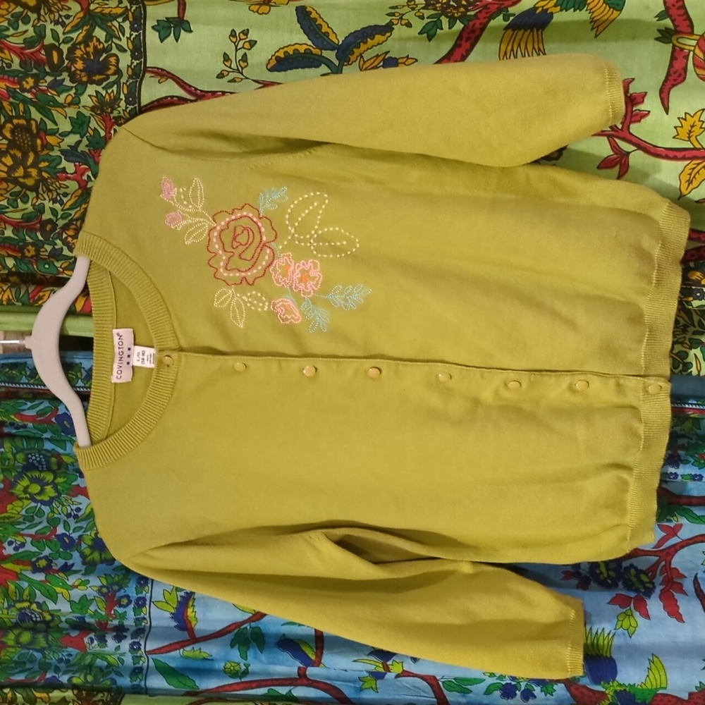 Lime Green Shrug with floral embroidery detail